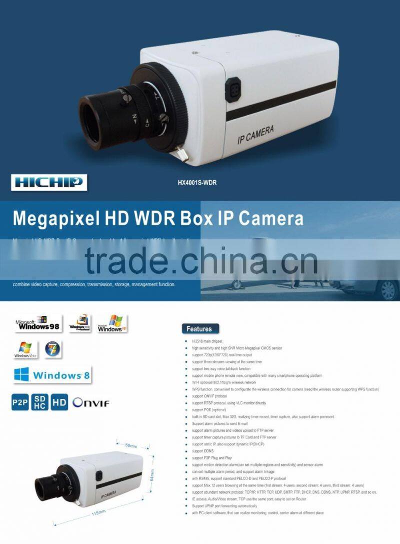 Onvif 12pcs IR LED 720P POE IP BOX CAMERA,WDR 6mm 3 megapixel HD lens IP Camera