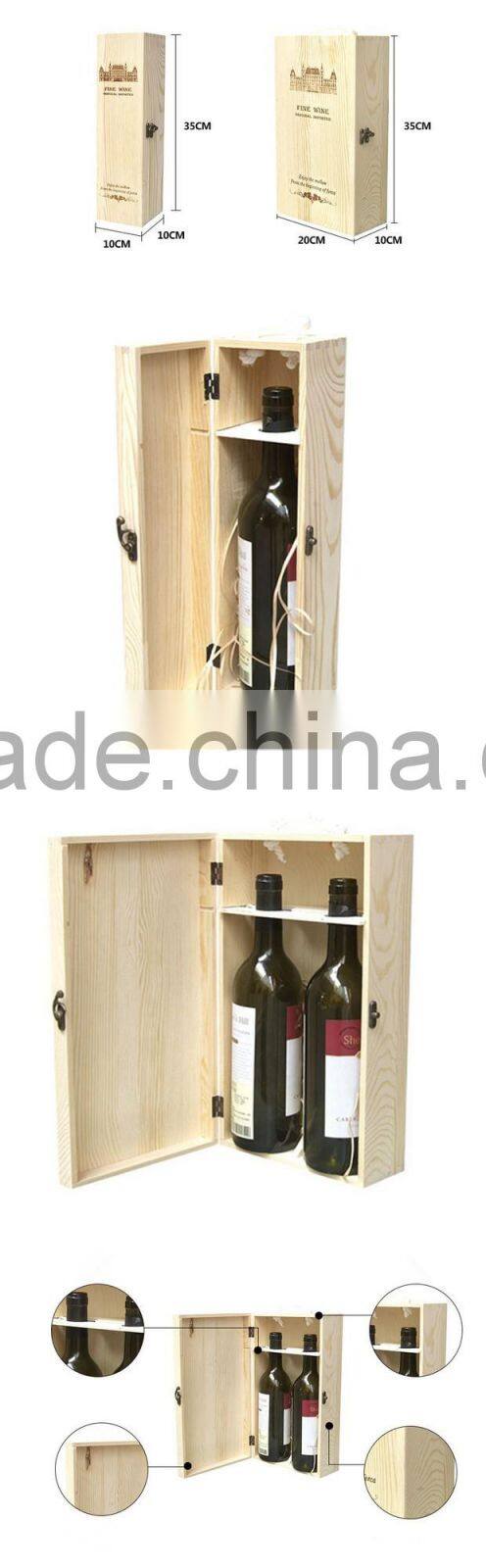 Luxury packaging pine 2 bottle wooden wine box