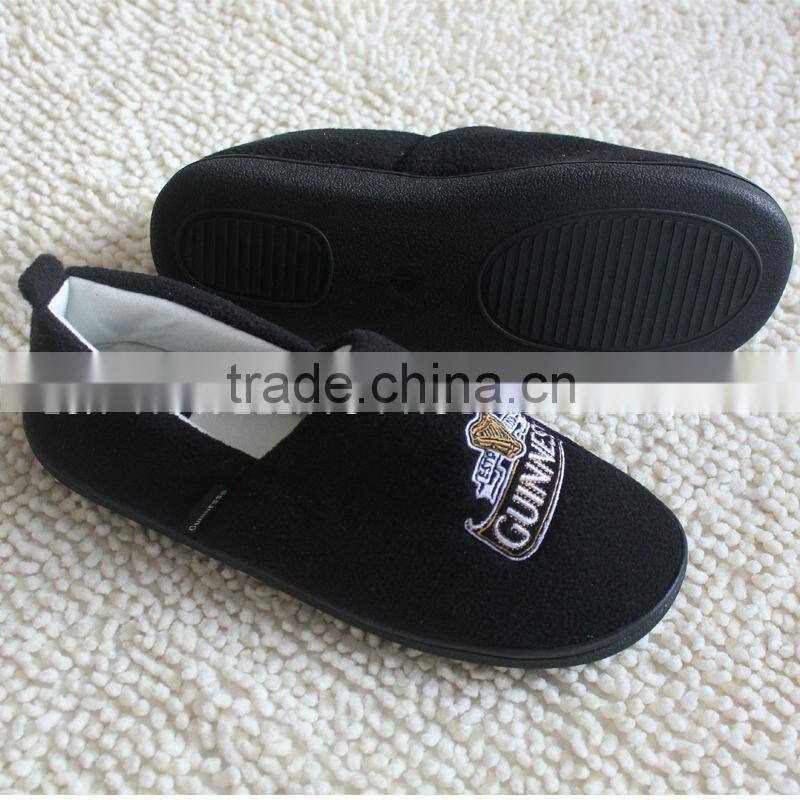 Premium quality colored fleece with embroidery logo mens mocassin slippers