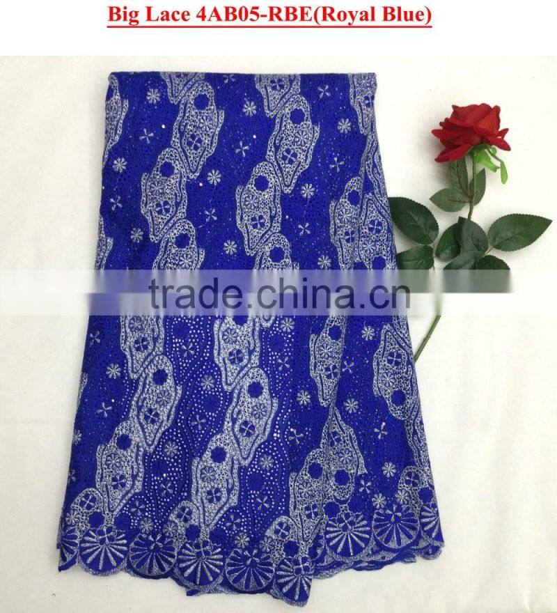 Latest design cotton voile fabric royal blue swiss voile lace