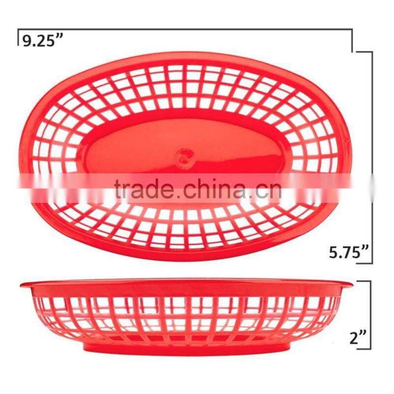 Hot Sale Custom Cheap Plastic Deli Serving Basket Red Restaurant Diner Serveware Red Oval Dinner Baskets Fast Food Baskets