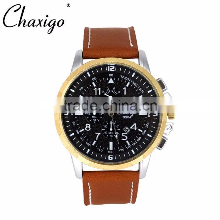 3 eyes OEM custom brand fashion watch alloy leather band watches for men chronograph watch