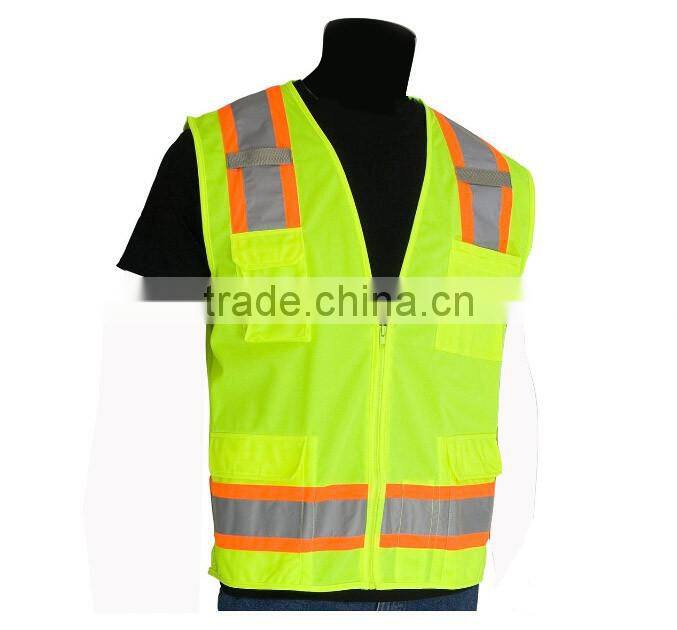 American Europe style polyester mesh high visibility lime green/yellow safety reflective jacket