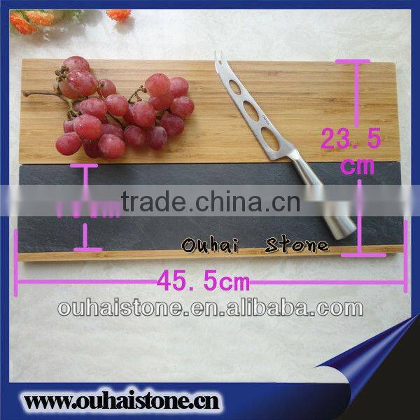 Useful black slate stone boards natural wood serving plate