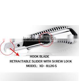 tool cutter Auto Retractable Safety Hook blade Aluminium Alloy with screw lock Cutter Knife