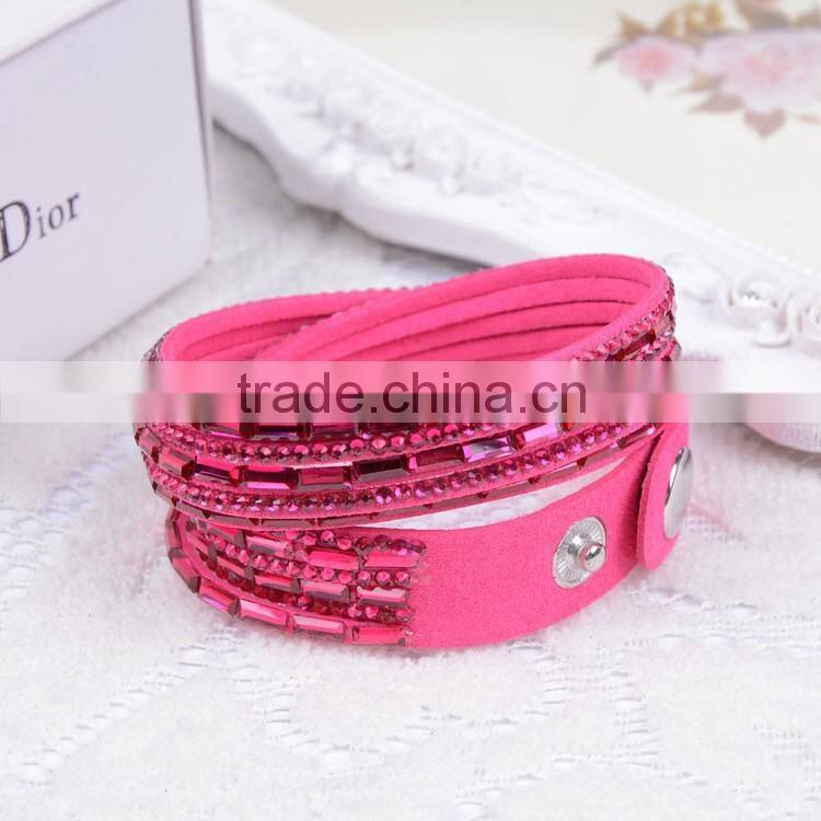 Double Layer Velvet Leather Bracelet with Rhinestone 2016 Velvet Wrap Bracelet