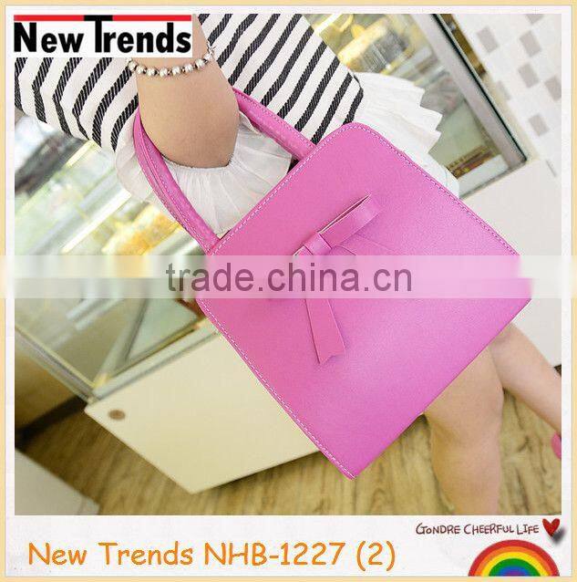Fashion pastel pink bow PU handbag