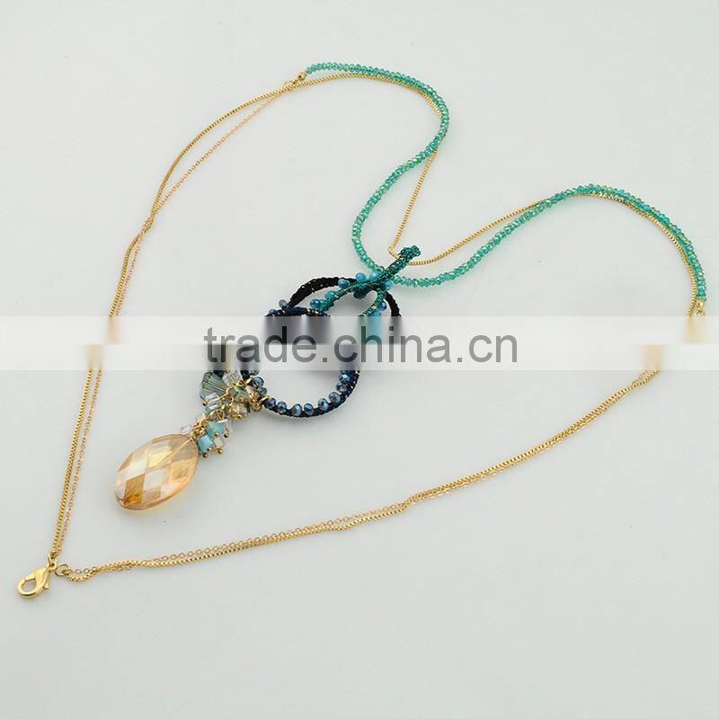 Fancy Electroplating Metal Bead Chain Necklace Beaded Jewelry With Pendant