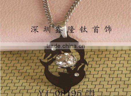 TC64 Stainless Steel Half Heart and Black Dolphin Pendant