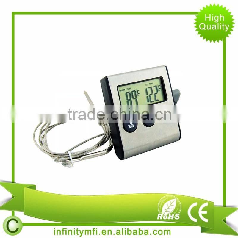 Instant Read Digital Meat Thermometer and Timer with Steel Probe for Cooking BBQ Smoker Grill