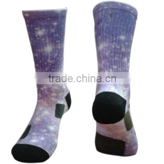 oem different vivid color custom sublimated starry night galaxy socks