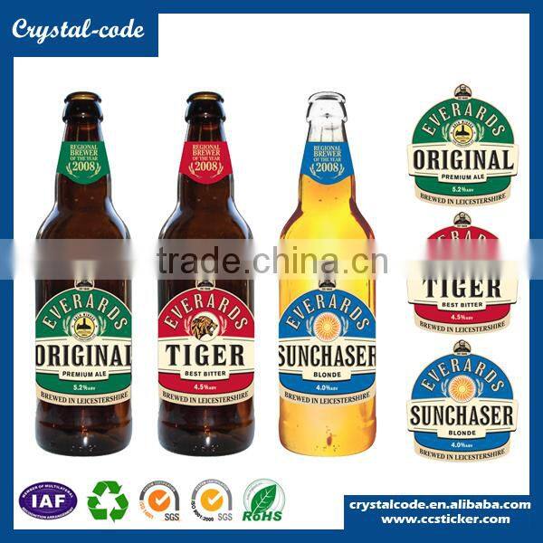 High quality paper custom printed self adhesive removable double side glass bottle label