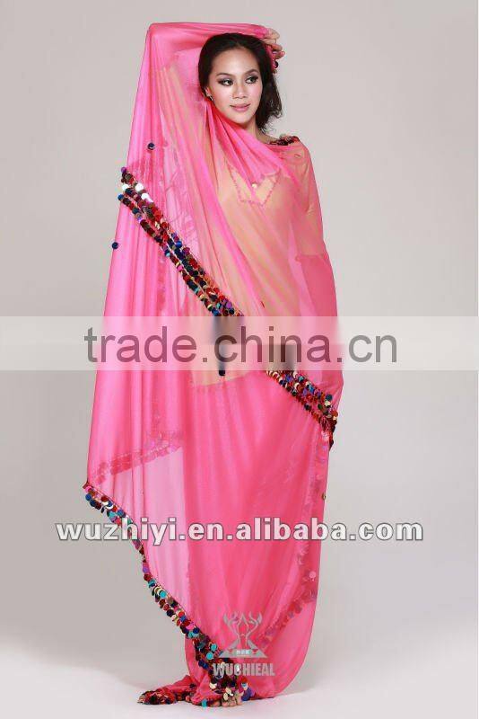 Guangzhou Qiancai Wuchieal 2013 elegant colorful bellydance veils,plus size shining Belly Dance veils (SJ015)