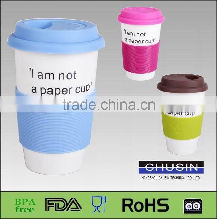 eco- friendly ceramic coffee cup with custom BPA free silicone lid
