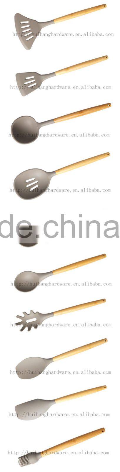 CK006 Solid Spoon/silicone kitchen utensils with wooden handle
