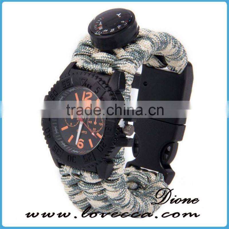 Hot Survival Bracelet Paracord Outdoor Watch With Compass Fire Starter Whistle