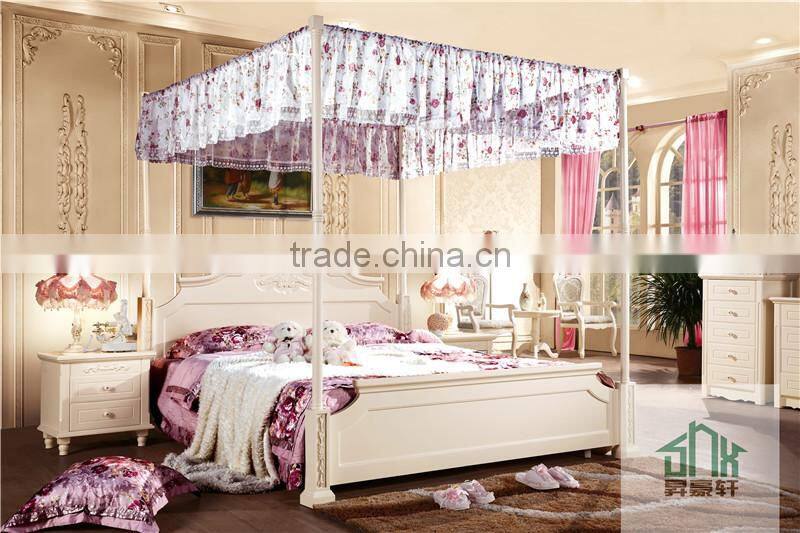 Korea Style White Wooden Bed Designs HA-808# Wooden Bed Models 1.5m Princess Style Bed