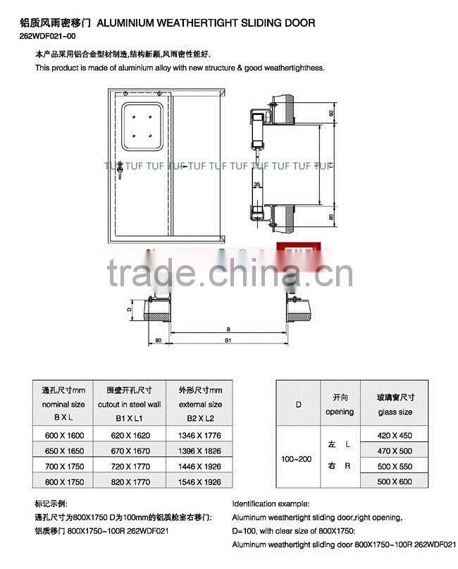 Aluminium weathertight sliding door/ marine sliding doors/ ship weathertight sliding door