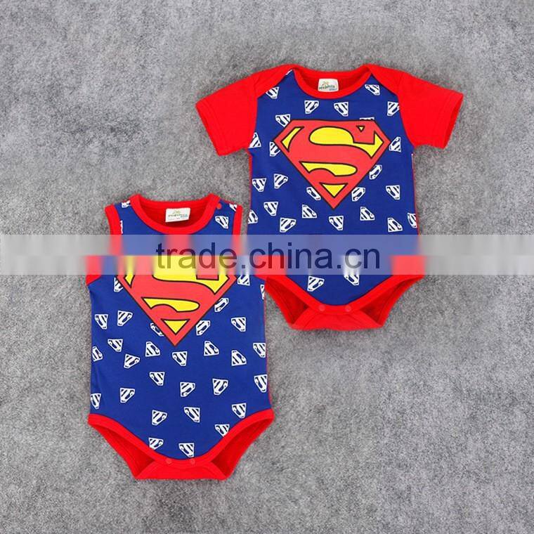 oem service China short sleeve superman lovely baby boy clothes 0-3 months with wholesale price