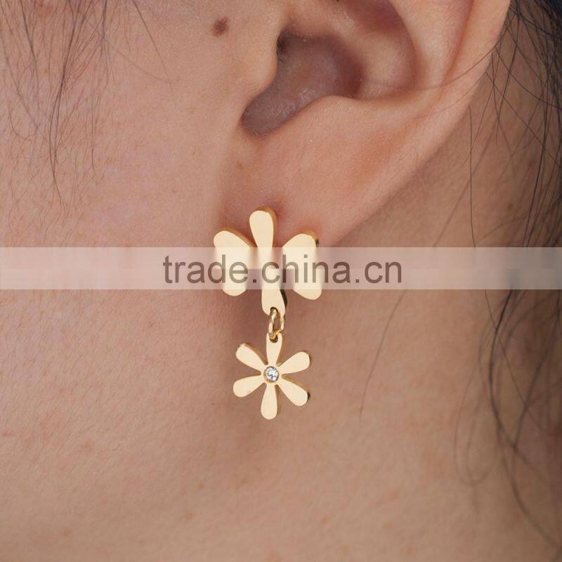 Long Connected Flower Necklace Stainless Steel Women Jewelry Sets Wholesale