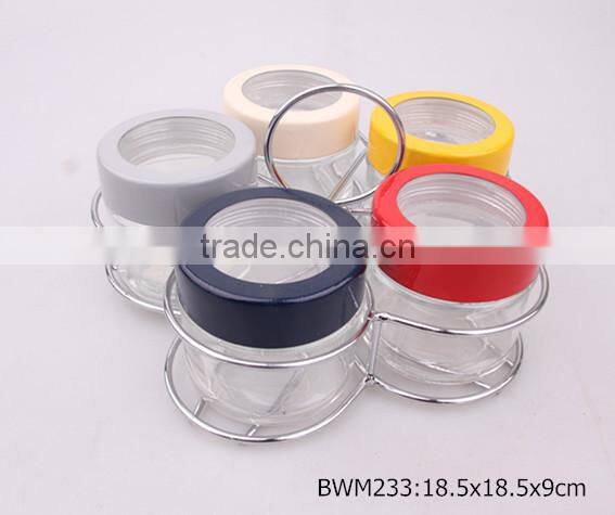 5pcs glass spice jar in a metal rack