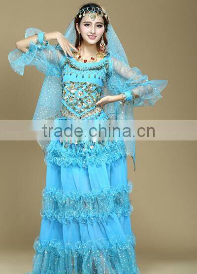 Professional Long Pleated Sexy Egyptian Style Belly Dance Costume for girls