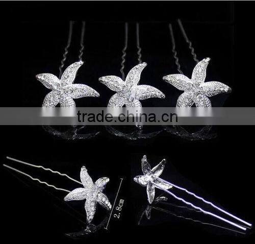 HP229 New Crystal Starfish Hairpin Clip Jewelry