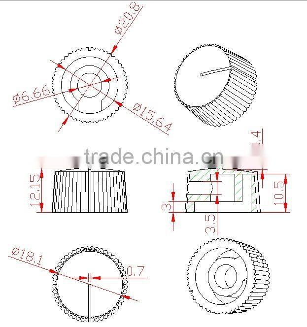 serrated round pointer potentiometer knob with thread