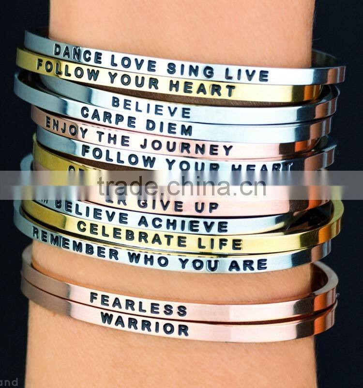 Message FOLLOW YOUR HEART Bracelet Stainless Steel Metal Bracelet Custom Inspirational Engraved Jewelry