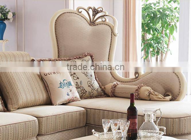 New classic living room furniture solid wood vase carving fabric corner sofa set