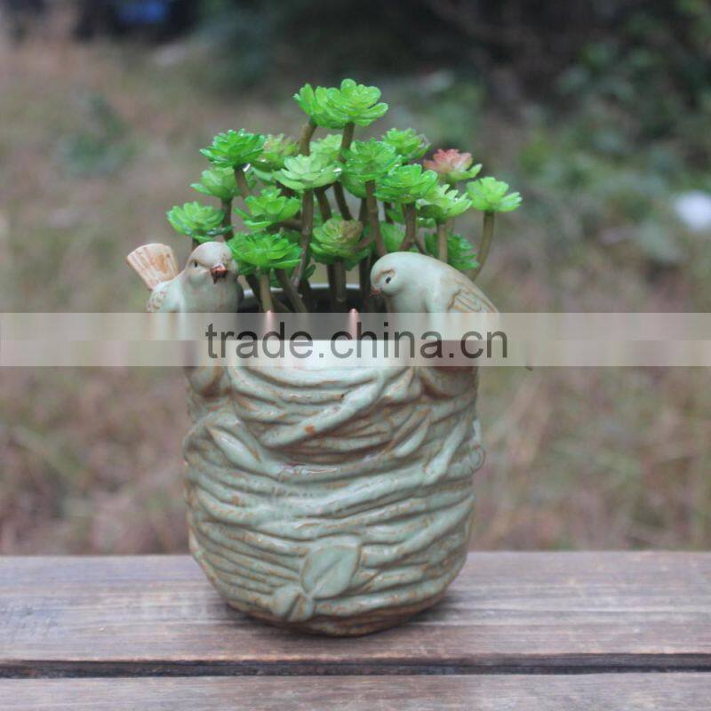 Attractive garden birds nestle shape decorative ceramic planter