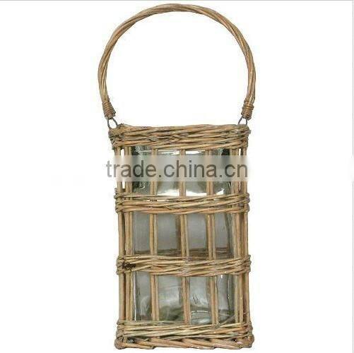 Natural Wicker Basket w/ Glass Flower Vase, Set of 2