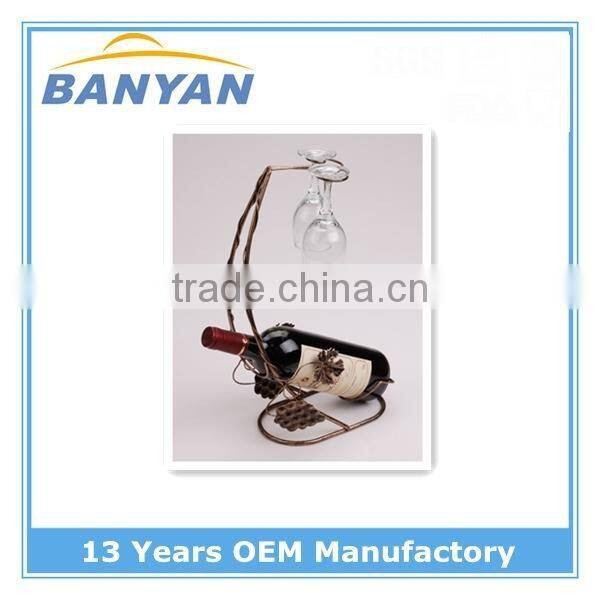 Hot sale metal wine rack with two wine glass holder, wine rack