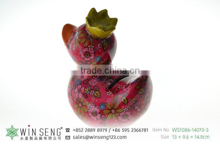 cheap coin box lovely design flower patterns duck shaped ceramic animal piggy bank
