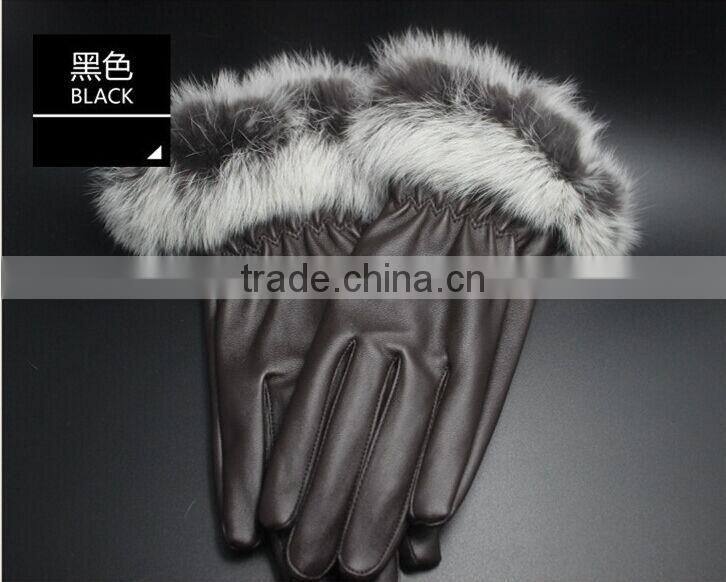2015 Fashion Winter Leather Gloves Women Fur Gloves Ladies Leather Gloves