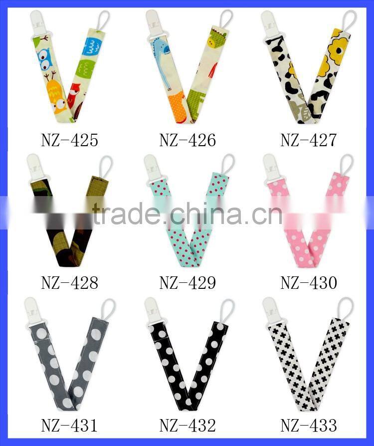 elastic loop cotton ribbon white plastic pacifier clip