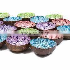 Vietnam lacquer coconut shell bowl / mother of pearl inlaid lacquer bowl