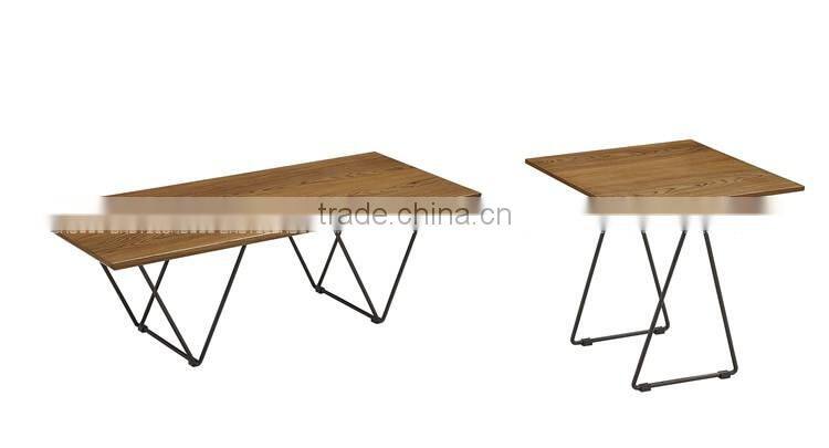 Rustic Coffee Table Natural Walnut Finished Wood Top Black Steel Metal Base TA-828L TA-828S