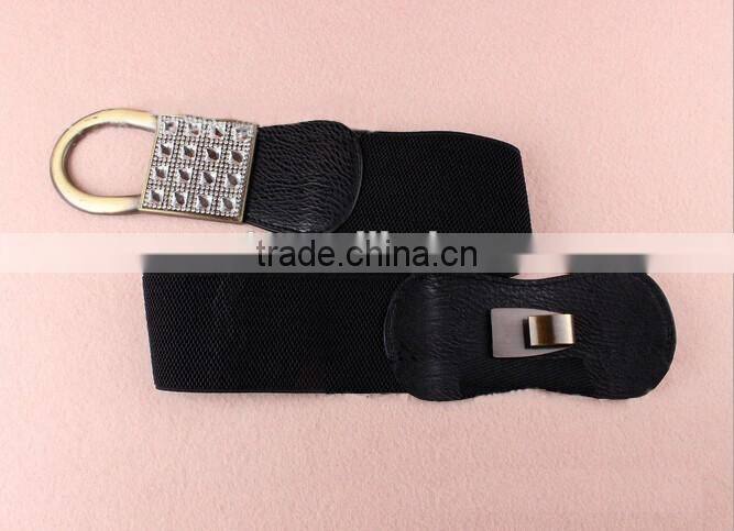 Wholesale rhinestone paved ring type alloy buckle sex women lady wide PU waist belt
