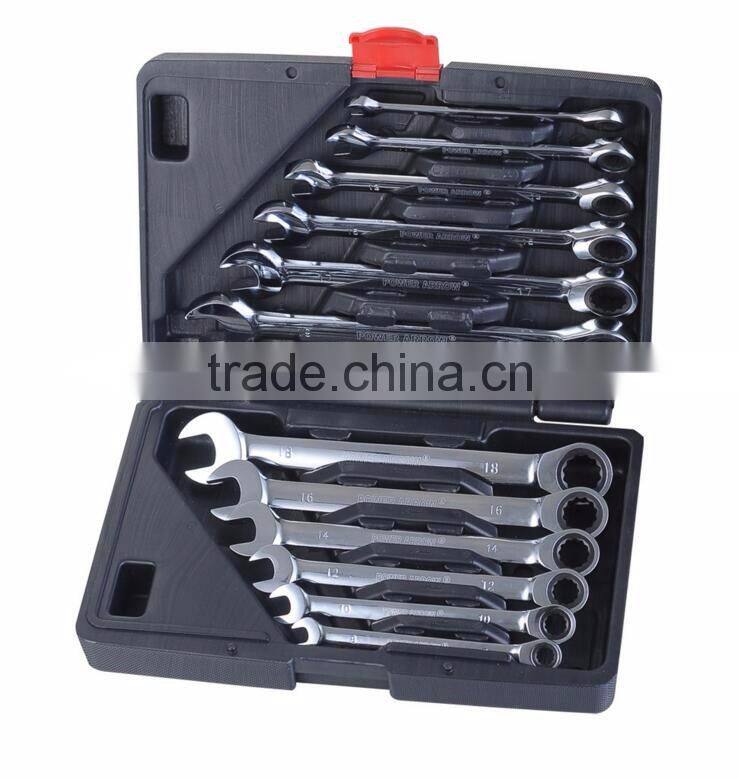 QJT- S12 Useful CR-V Combination Ratchet Wrenches Set Adjustable Ratchet Ring Spanner Set