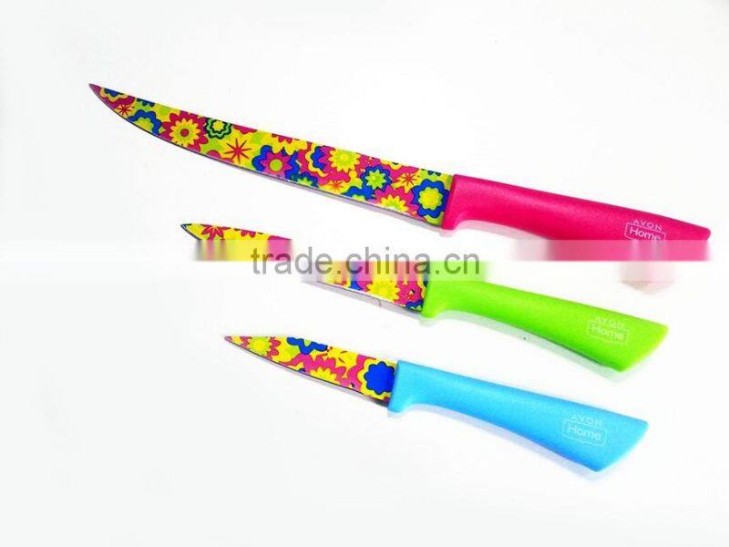 Colorful PP handle non-stick kitchen knives 3pcs knife set royal kitchen set