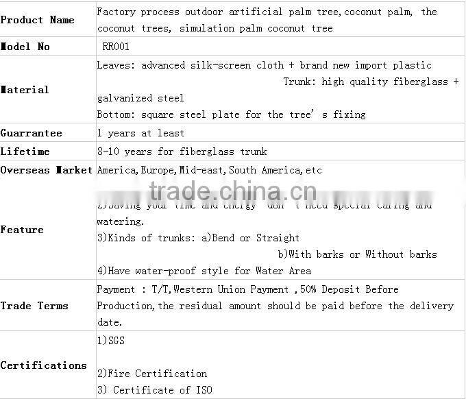 Factory hot sale process outdoor artificial palm tree,coconut palm trees, simulation palm coconut tree