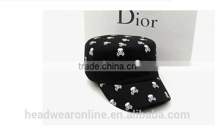 Custom New Fashion Skull Flat-top Cotton Military Caps China Factory