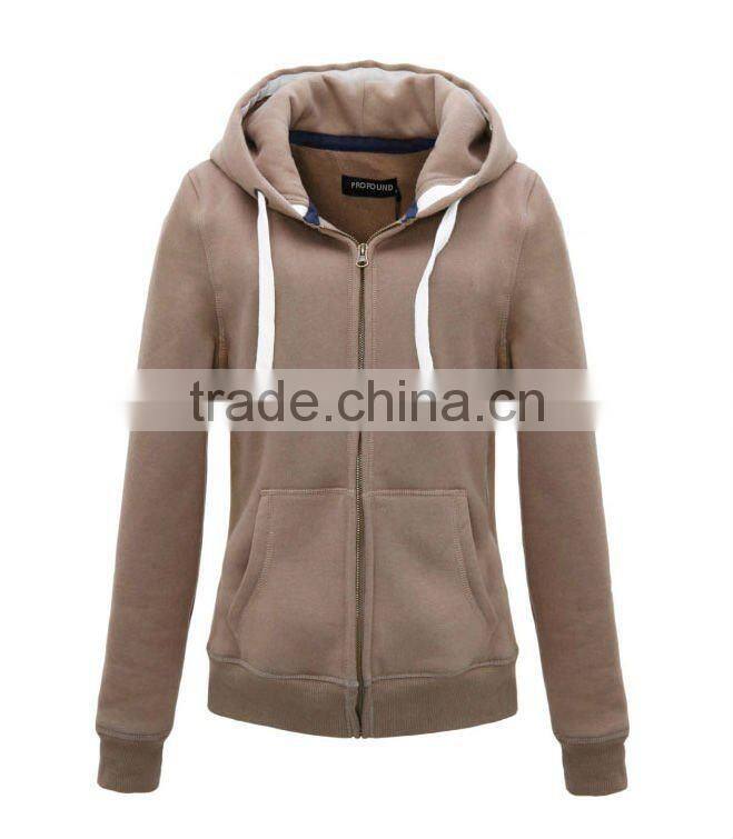 Custom tight slim fit plain fleece thick drawstring zip up hoodie for women