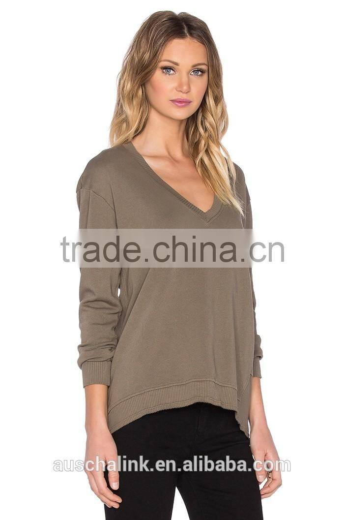 new design cotton deep V neck sweatshirt women fashion