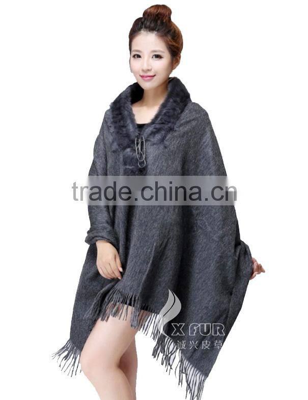 CX-B-P-34A Fur Trimmed Cape Fashion Fur Pashmina Shawl