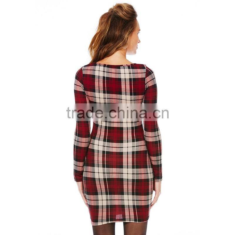 Wholesale bodycon slim pencil party dress design your own fashion checked dress