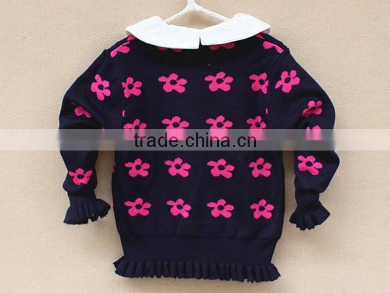 best-selling kids girls ruffle frill bottom flower knitted pullover sweater