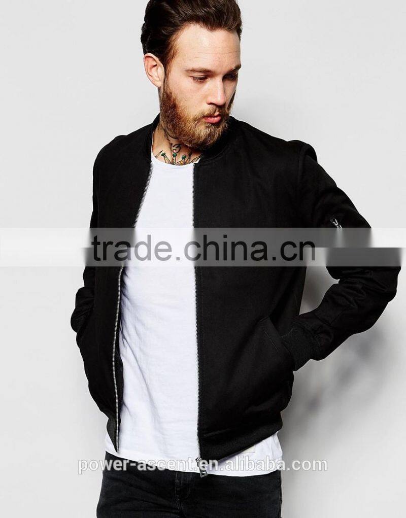 2016 Men's Bomber Jacket With Nylon Sleeve Pocket In Black