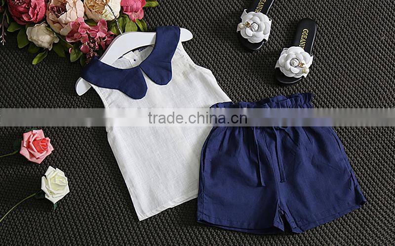Wholesale Children Cotton and Linen Set Cute Girl Sleeveless Doll Shirt Shorts Two Piece